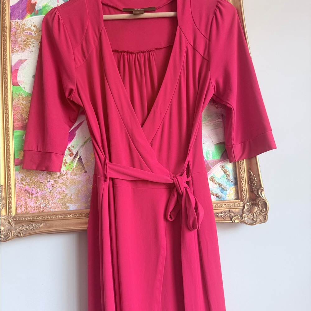 Women's deep coral/red Wrap Dress with Tie Waist